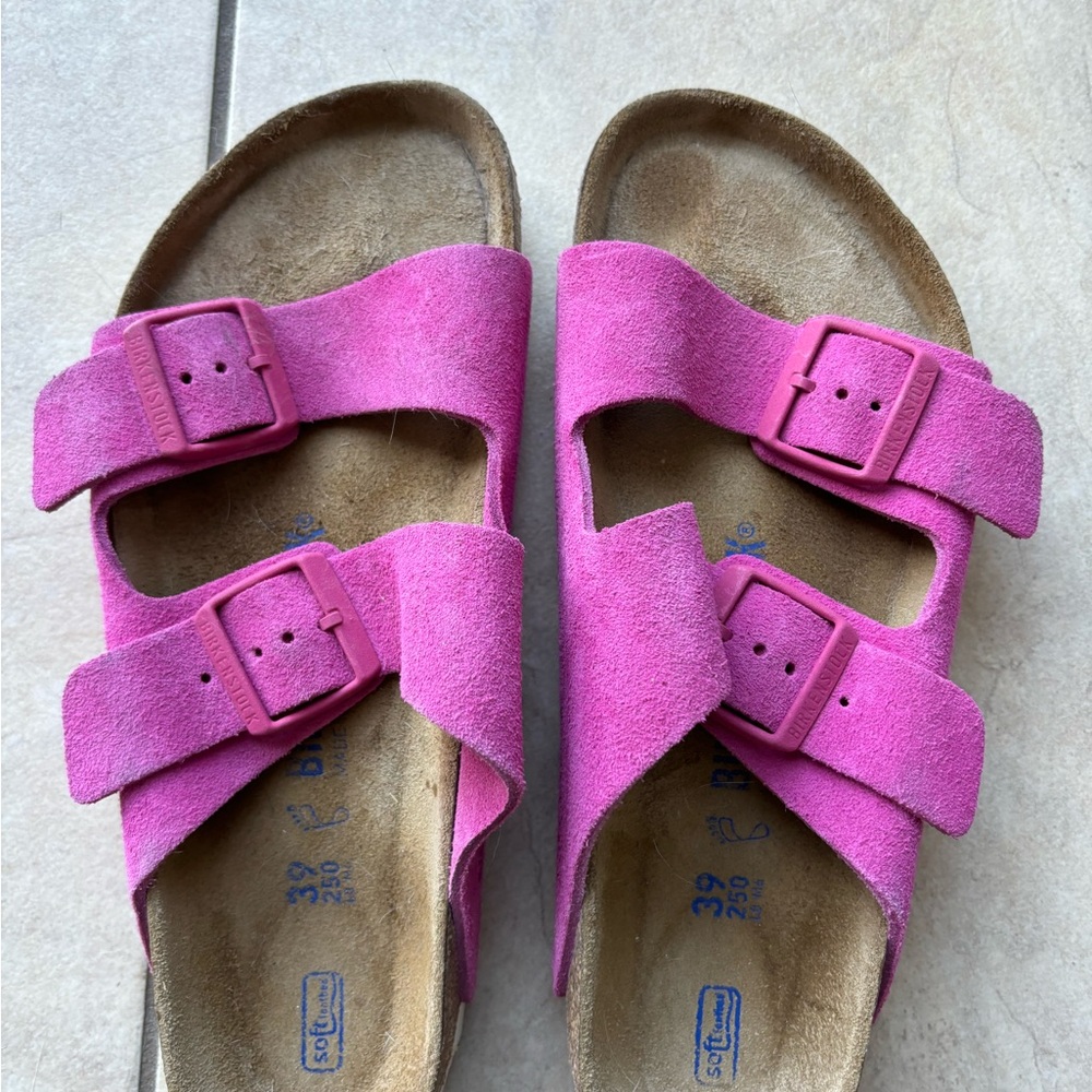 Brand new Arizona Birkenstocks in hot pink. Wore only once. Non smoking home.
